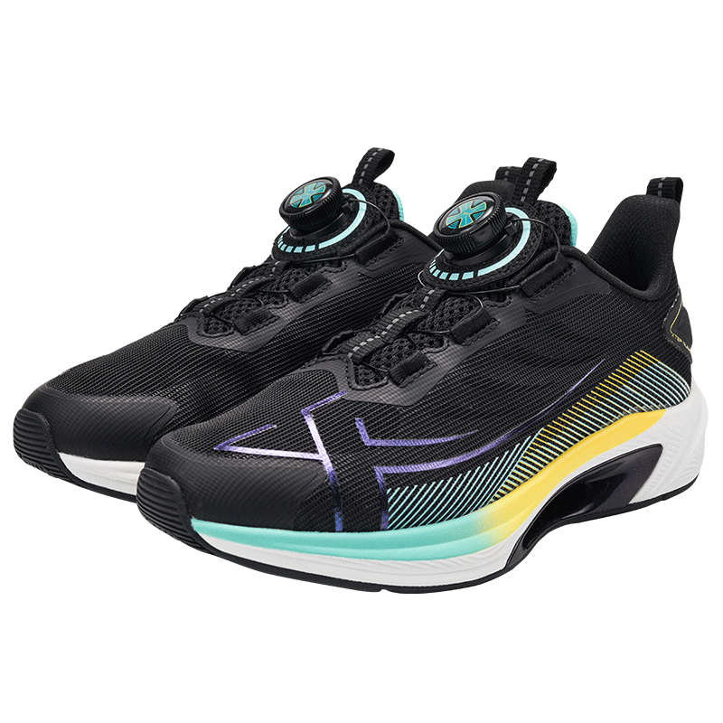 XTEP Kids Sports Shoes Children's Running Shoes High Rebound Professional Running Shoes Black/Fluorescent Buddha Hand Yellow Size 35