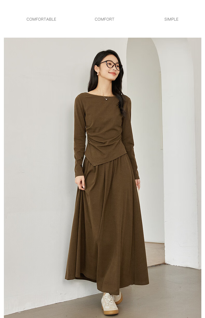 Fansiman Korean Style Premium Commuter Suit Dress for Women Autumn New Top and Skirt Set Deep Floral Gray L 13