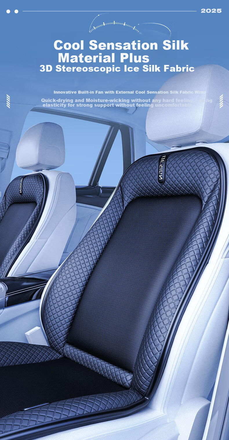 RATHBONE Car Seat Cushion, Ventilated Cooling Fan, Summer Breathable Ice Silk Cool Pad, Temperature-Reducing Seat Cover, Sedan with Fa 11