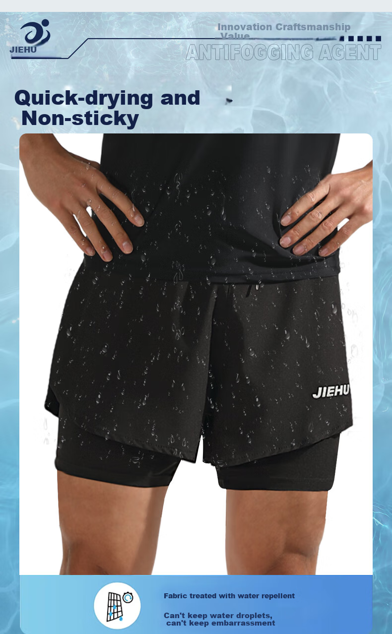Jiehu Men's Swimwear Set, Youth Anti-Embarrassment Double-Layer Swim Trunks, Men's Two-Piece Swimsuit, Hot Spring Swimming Gear 6