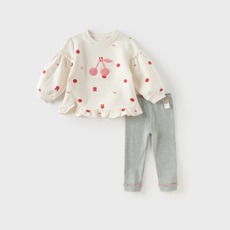 DAVE & BELLA Children's Long Pants Set, Autumn Girls' Base Layer Pants, Long-Sleeve Sweatshirt Two-Piece Set