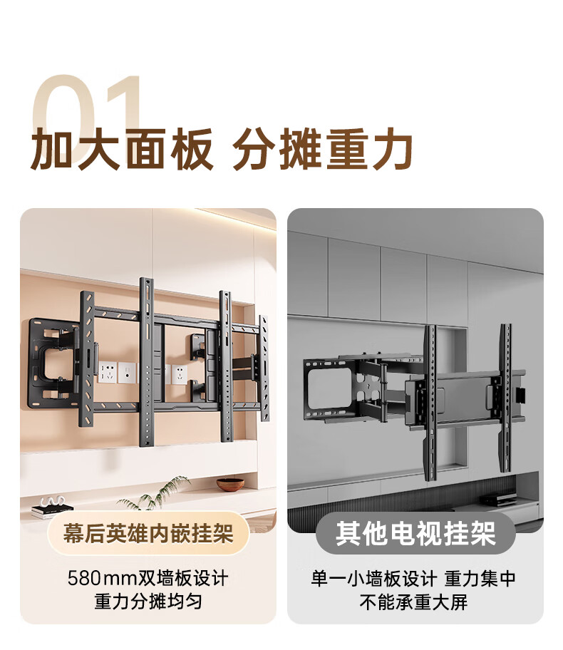 Behind Hero 32-75 Inch Eight-Arm Telescopic Rotating Ultra-Thin Inset TV Wall Mount Bracket Universal TV Mount for Hisense, Skyworth, Konka, Changhong, etc. 4