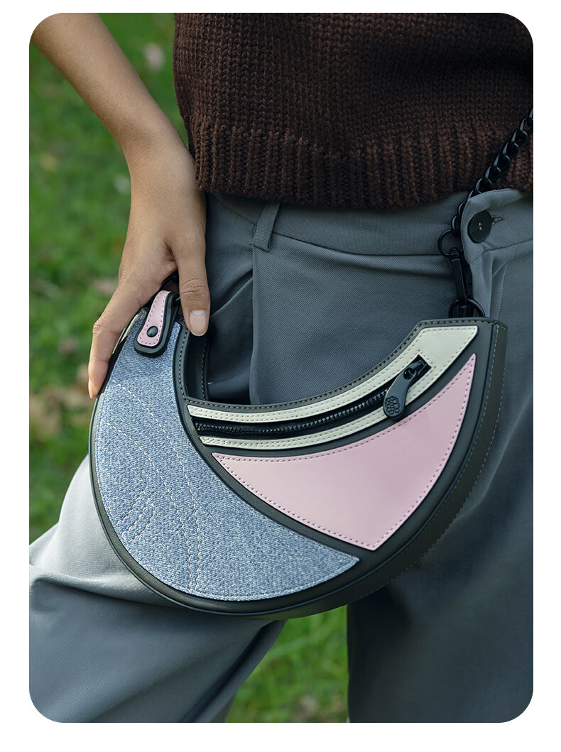 JumpFromPaper Birthday Gift Crescent Bag Underarm Bag Crossbody Bag Shoulder Bag Birthday Gift Handbag Denim Pink 1