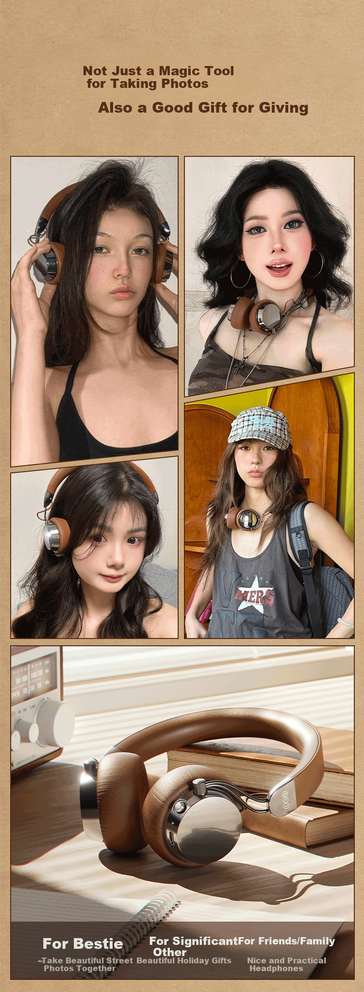 QCY Era 7 Retro Wireless Bluetooth Headphones, Celebrity-Style Fashion Digital Headwear, Milkshake White 8
