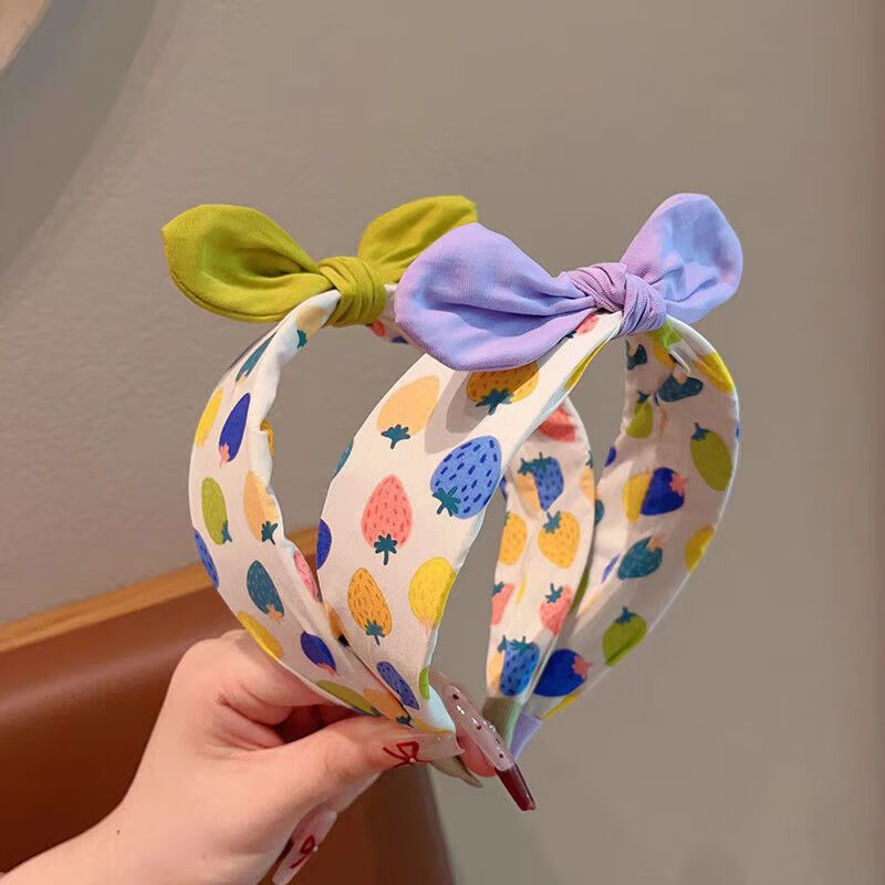 BQI Kids Hair Accessories Headband Cute Strawberry Fabric Ear Headband Girls Non-Slip Hairband Comfortable 3