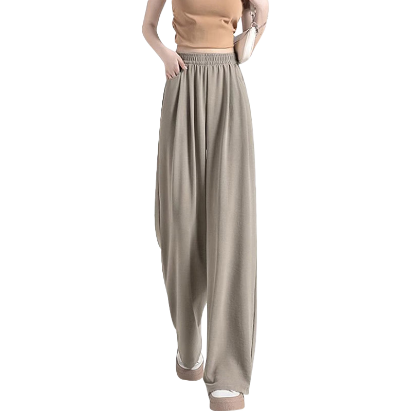 LangSha Ice Silk Wide-Leg Pants for Women, Summer Lightweight Sun Protection High-Waist Draping Lazy Style Yamamoto Pants Straight Casual Women's Trousers