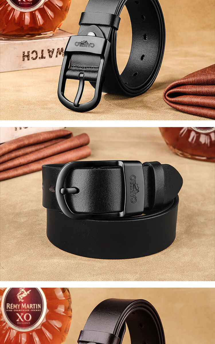 CARTELO Men's Leather Belt with Pin Buckle, Business Trouser Belt, Vintage Top-Grain Cowhide Waistband, Gift for Boyfriend, Husband, Or Father 2