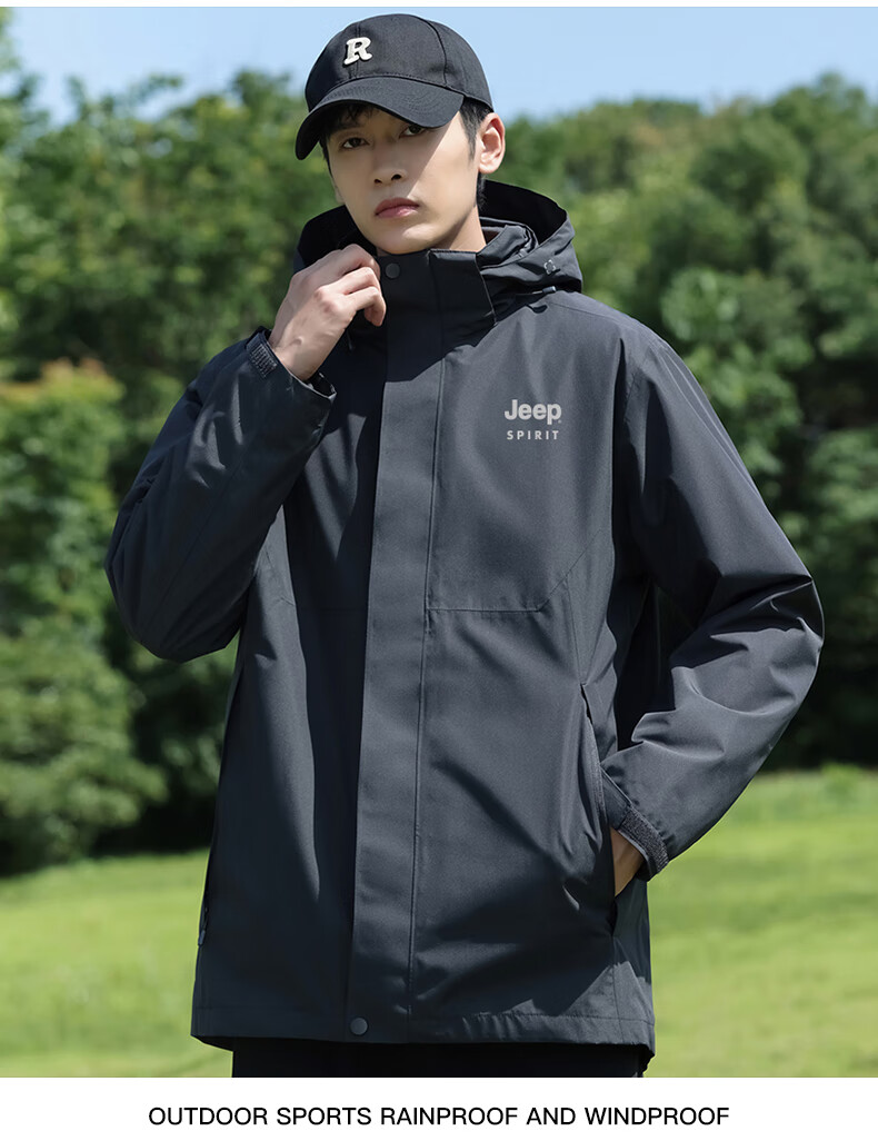 JEEP SPIRIT Men's Outdoor 3-in-1 Fleece Lined Waterproof Windproof Hiking Jacket, Ink Black, 3XL 6