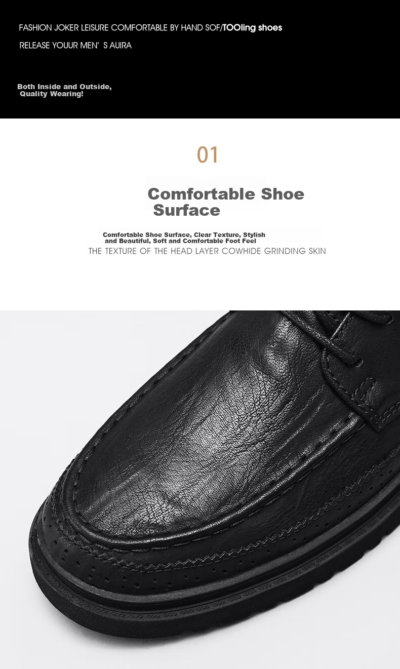 CALIFBULL Men's Shoes, Spring And Summer Business Casual Leather Shoes for Men, Breathable Soft-Soled Dress Shoes, Formal Wedding Shoes, Black, Size 44 5