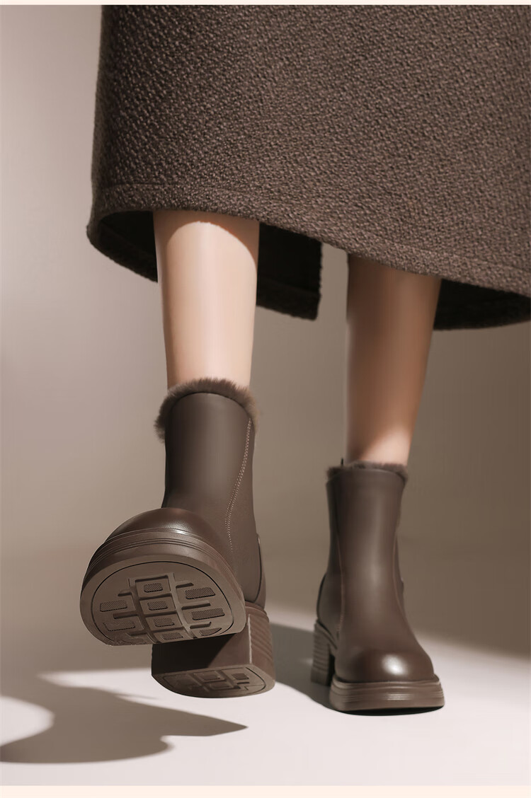 Daphne Chunky Heel Winter Ankle Boots High Heels Slimming Fleece Chelsea Women's Boots 4024608063 Brown Size 38 3
