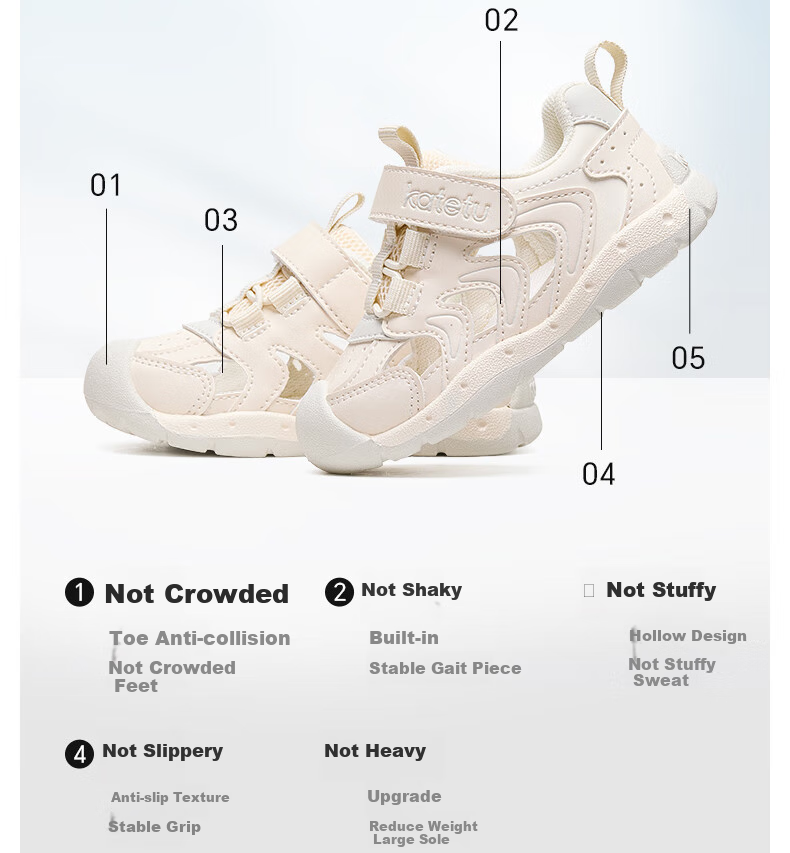 Katetu Toddler Sandals, Children's Summer Shoes, Functional Shoes for Ages 1-3, Closed-Toe Breathable Beach Shoes X4BEA24 7