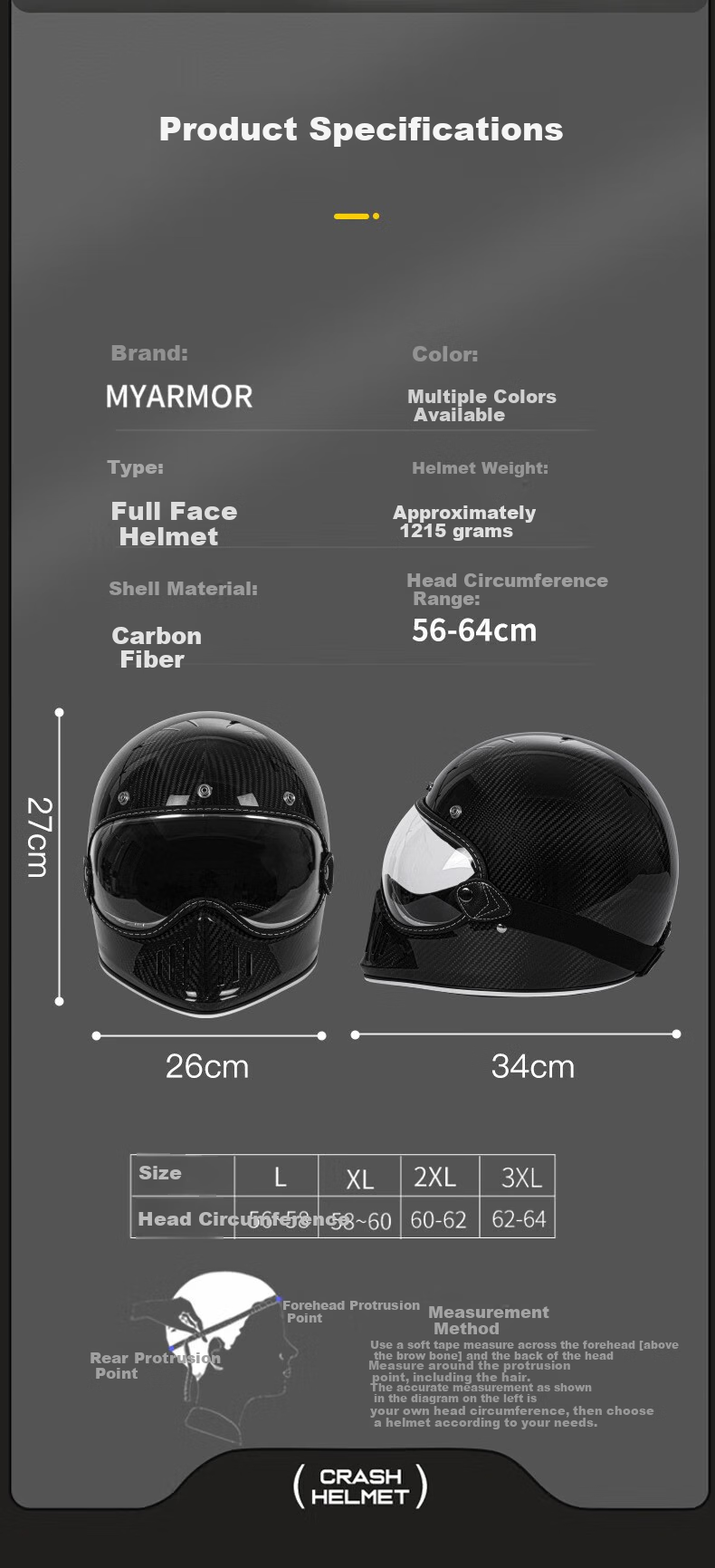 MYARMOR Carbon Fiber Full-Face Anti-Fog Goggles, Personalized Motorcycle Helmet, Lightweight Vintage All-Season Universal Motorcycle Helmet for Men And Women, Glossy Black XL (58-60) 15