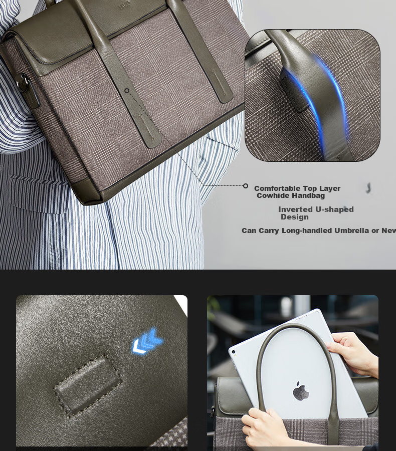 BVP Men's Briefcase, Business Casual Handbag, Fashionable Horizontal Style Men's Bag, Large Capacity Laptop Bag, Birthday Gift 17
