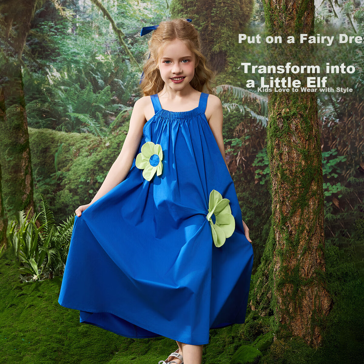 ASK JUNIOR Children's Pure Cotton Dress, Summer Spaghetti Strap Dress with Flowers, Girls' Vacation Style Long Dress, Princess Dress 2