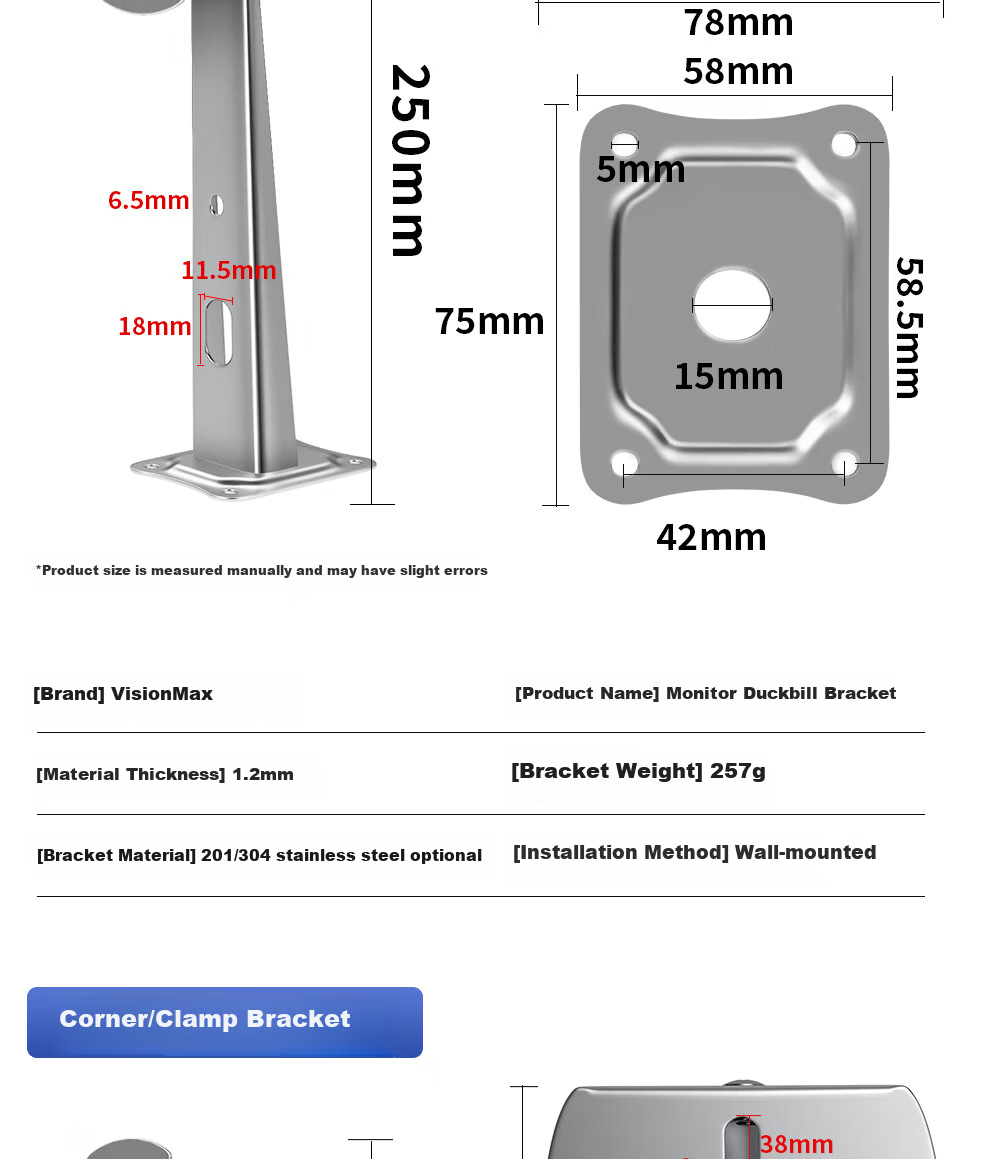 COMPCCTV 304 Stainless Steel Surveillance Bracket, Wall-Mounted Camera Mount, Explosion-Proof Thickened Universal Corner Bracket, Installation Duck-Bill Bracket for Outdoor Use 9