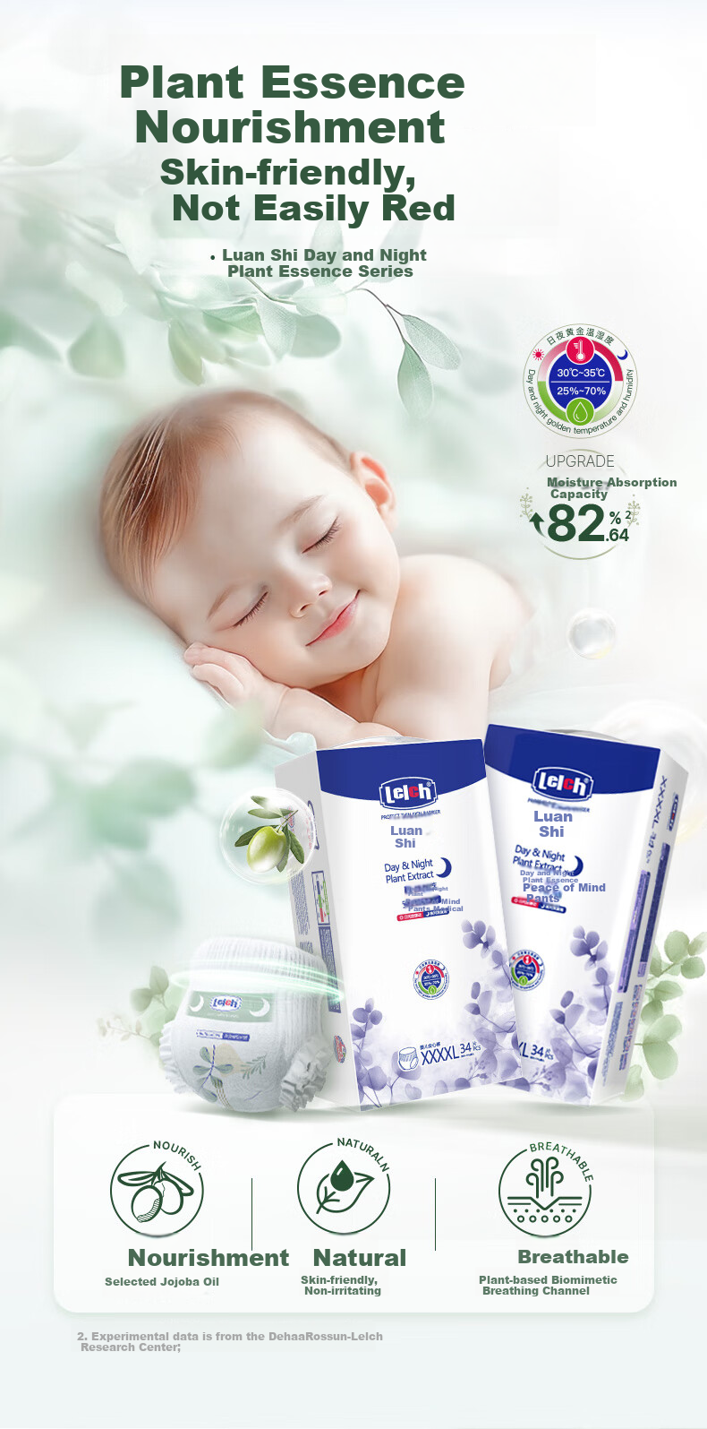 Lelch Day And Night Plant Extract Baby Comfort Pants, XXXXL Size, 34 Pieces, Night Use, Ultra-Thin for Summer, Diaper Pull-Ups 2