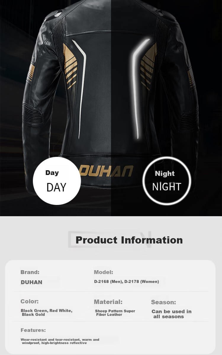 DUHAN D-2168 Motorcycle Riding Jacket, Long-Sleeve Racing Suit, Off-Road Motorbike Leather Jacket, Autumn And Winter Black Gold Men's Style M 9