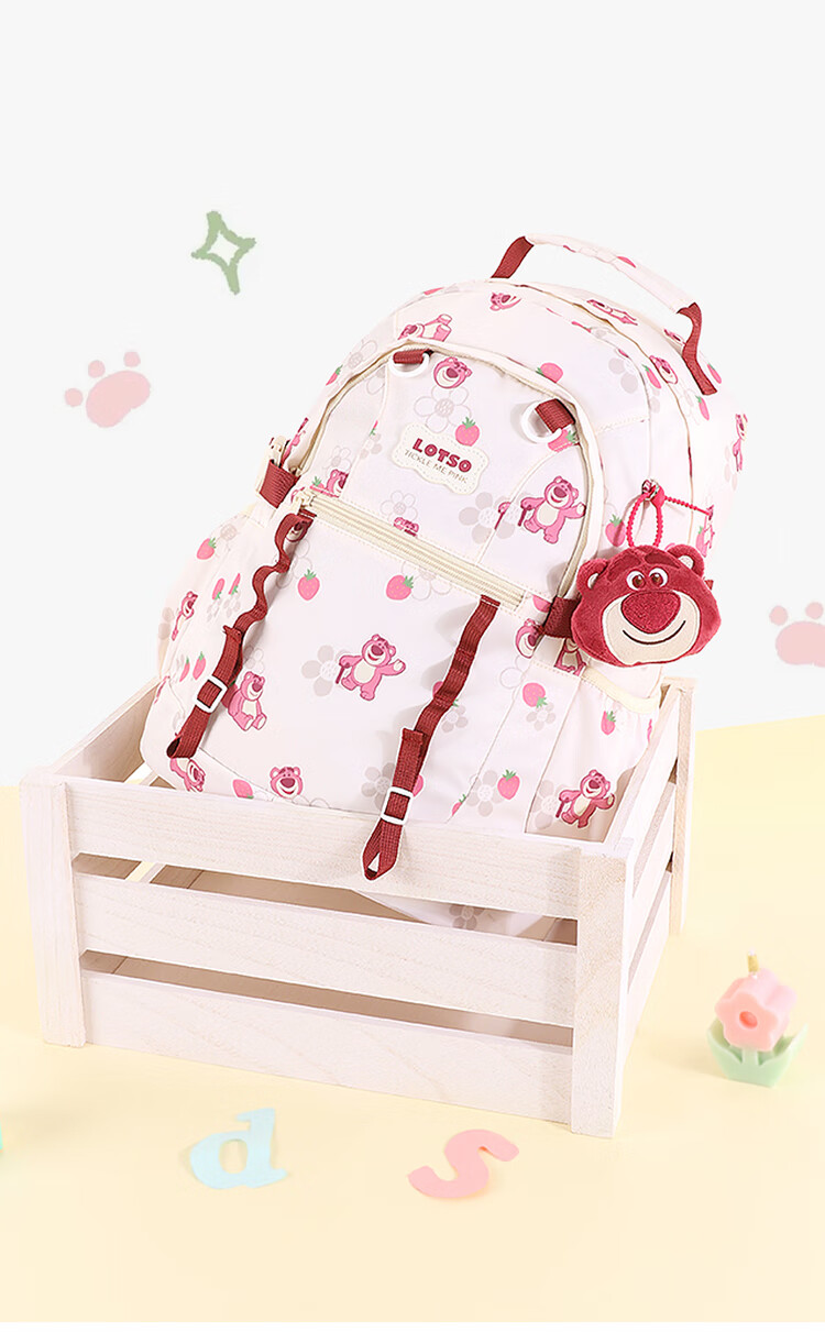 Disney Backpack for Middle And High School Students, Breathable Large Capacity Primary School Grade 5-6 Backpack, Girls' Backpack, Water-Resistant Strawberry Bear Desig 3