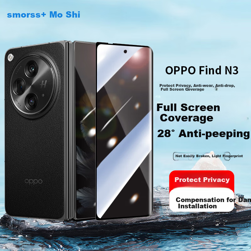 Smorss Tempered Glass Screen Protector for OPPO Find N3 Foldable Phone, 28° Privacy Protection Full Coverage Anti-Drop Anti-Fingerprint Protective Front Film - Outer Screen Privacy Film