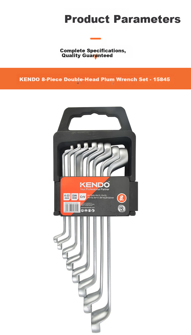 KENDO Plum Blossom Double-Ended Wrench Set, Automotive Repair Tools, Open-End And Box-End Wrenches, 8-Piece Set 9
