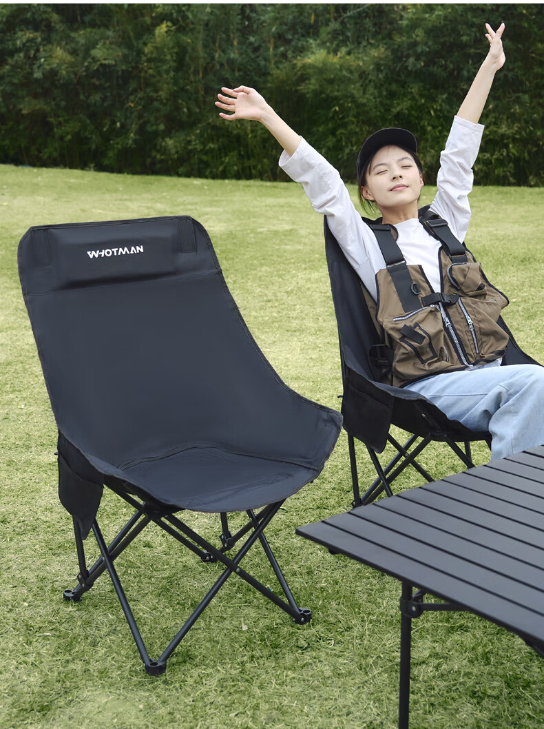 Whotman Outdoor High-Back Moon Chair Set Camping Portable Folding Table and Chairs 5-Piece Set (Black) 78956 19