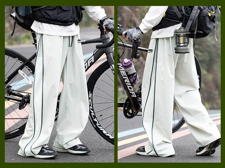 JEEP Men's Spring New Windproof Waterproof American Style Work Pants Skin-friendly Breathable Cycling Pants Cedar Green M 12