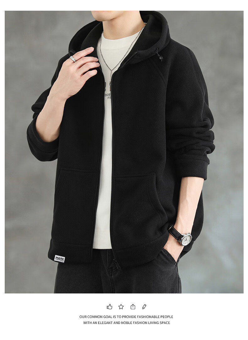 FAIRWHALE Men's Hoodie Autumn Winter Fleece-Lined Zip-Up Jacket Loose Fit Warm Casual Top Gray Fleece Lined L 9