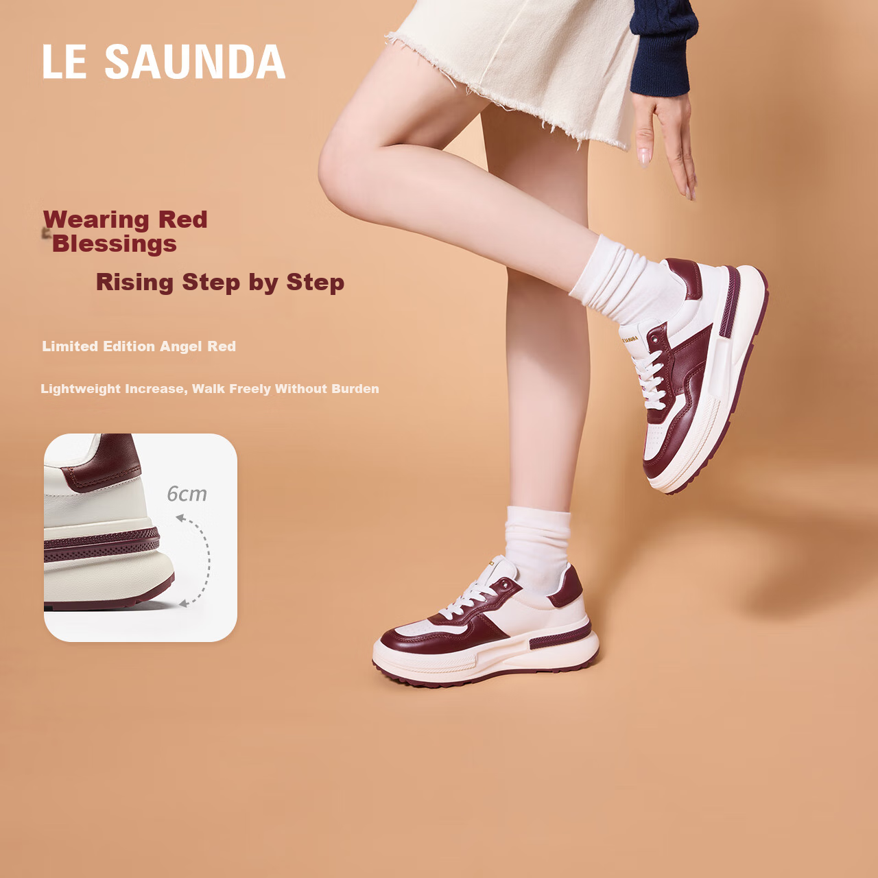 Le Saunda Zhang Yifan Same Style Thick-Soled Red And White Colorful Panda Casual Sneakers Women's Shoes 66503 Anke La Red BOL35
