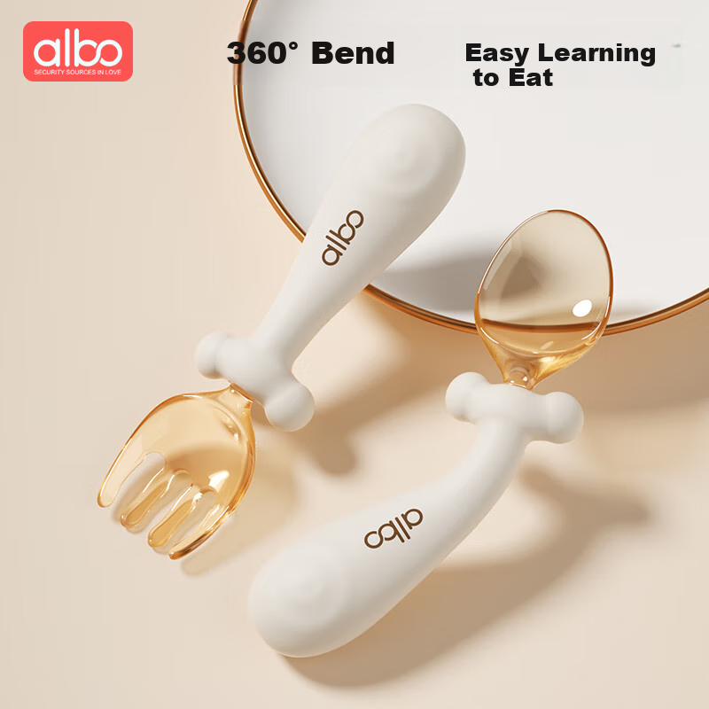 Albo Baby Training Spoon PPSU, Infant Feeding Fork, Bent Spoon for Complementary Food, Children's Tableware Set