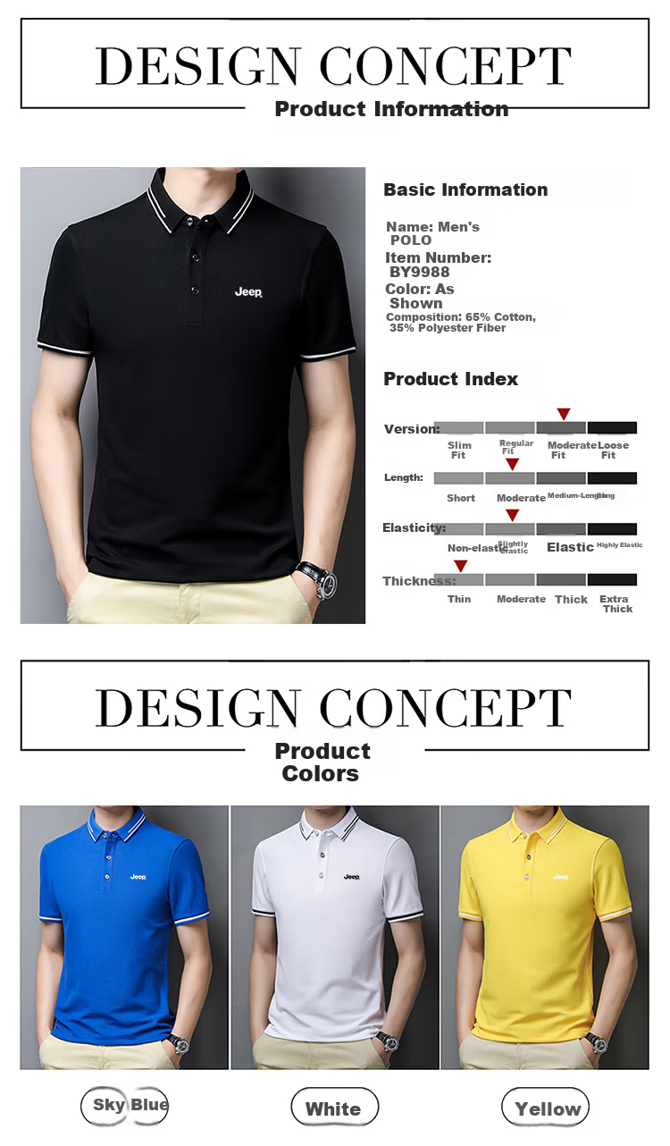 JEEP Short-Sleeve T-Shirt for Men, Summer Business Casual Polo Shirt, Loose-Fitting Men's Clothing, 9988 Gray, XL 2