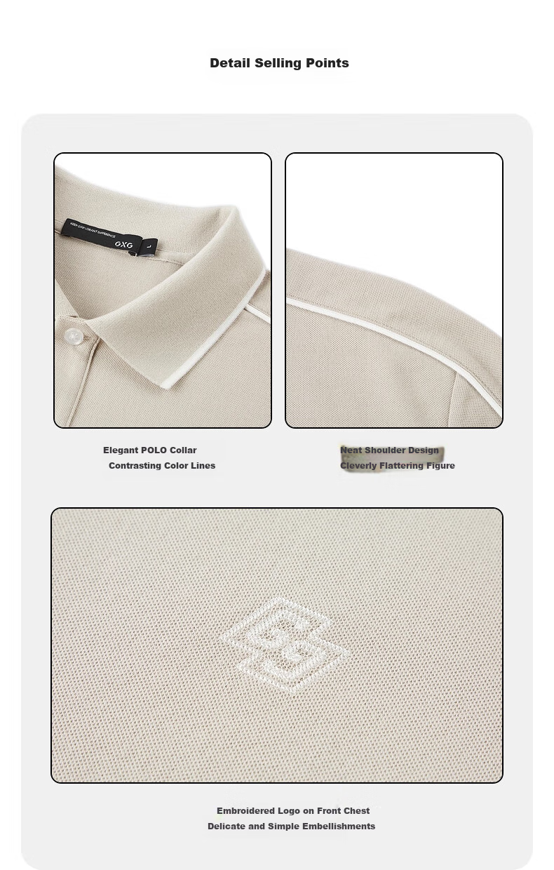 GXG Men's Clothing, 2024 Summer New Arrival, Contrasting Color Embroidery Casual Short-Sleeve Polo Shirt for Men, Khaki Color, Size 180/XL 6