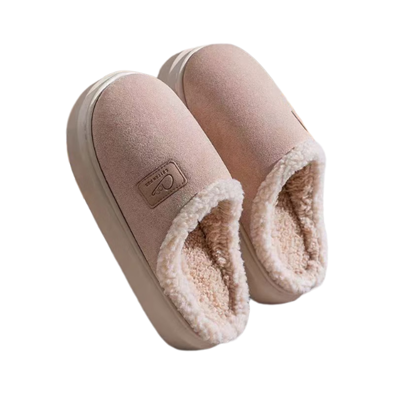 LangSha Autumn Winter New Plush Cotton Slippers for Men and Women Couples Home Warm Thick Sole Non-slip Beige Size 38-39