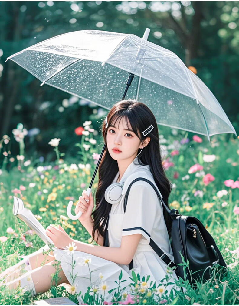 Bahainiao Transparent Umbrella, Long Handle, Manual, Korean Style, Ultra-Lightweight, Portable, Student Umbrella for School Use 11