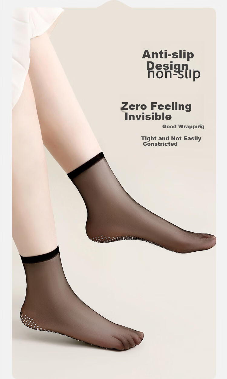 LangSha Silk Stockings for Women, Silicone Non-Slip Summer Thin Trendy Crystal Stockings, Summer Foot-Transparent Short Socks Mid-Calf Socks, Black Size 15 4