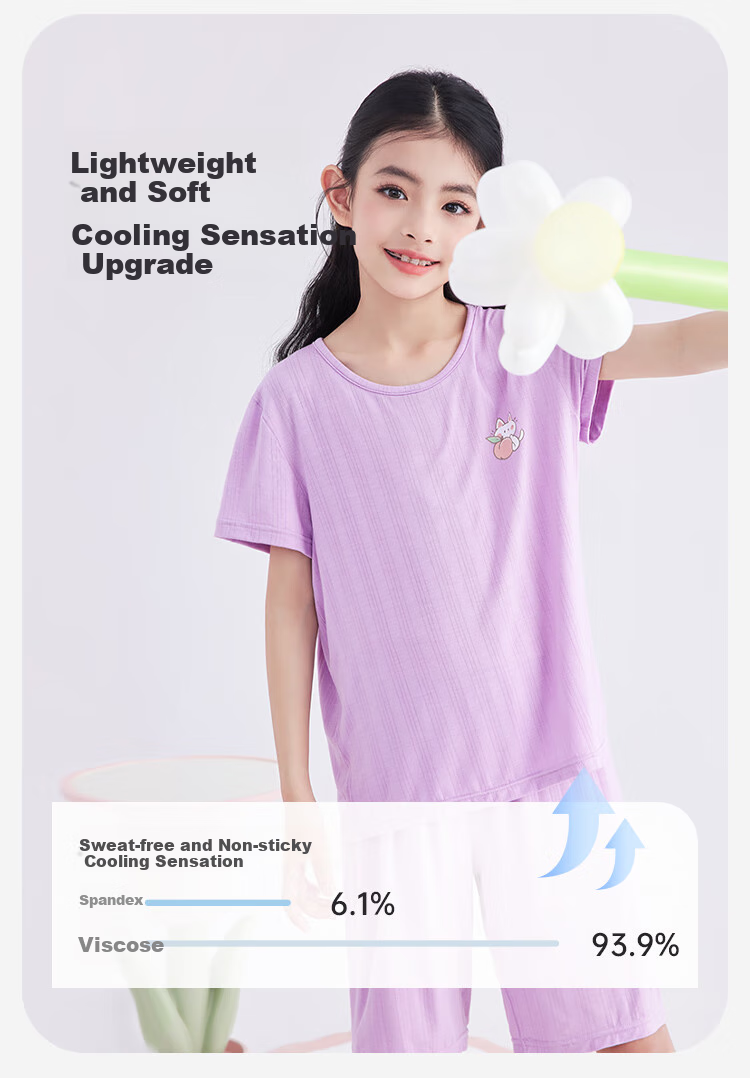DEESHA [7A Antibacterial Comfort] Children's Pajama Set, Air Conditioning Wear, Spring And Autumn Girls' Cooling Short-Sleeve Loungewear for Older Kids 9