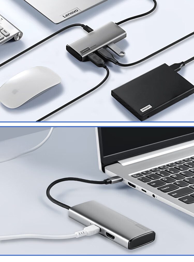 Lenovo Type-C Expansion Dock, USB Hub Splitter, USB Extender Hub, HDMI 4K HD PD 100W Converter, Laptop Expansion Dock BY05-H1 (Metal) 10