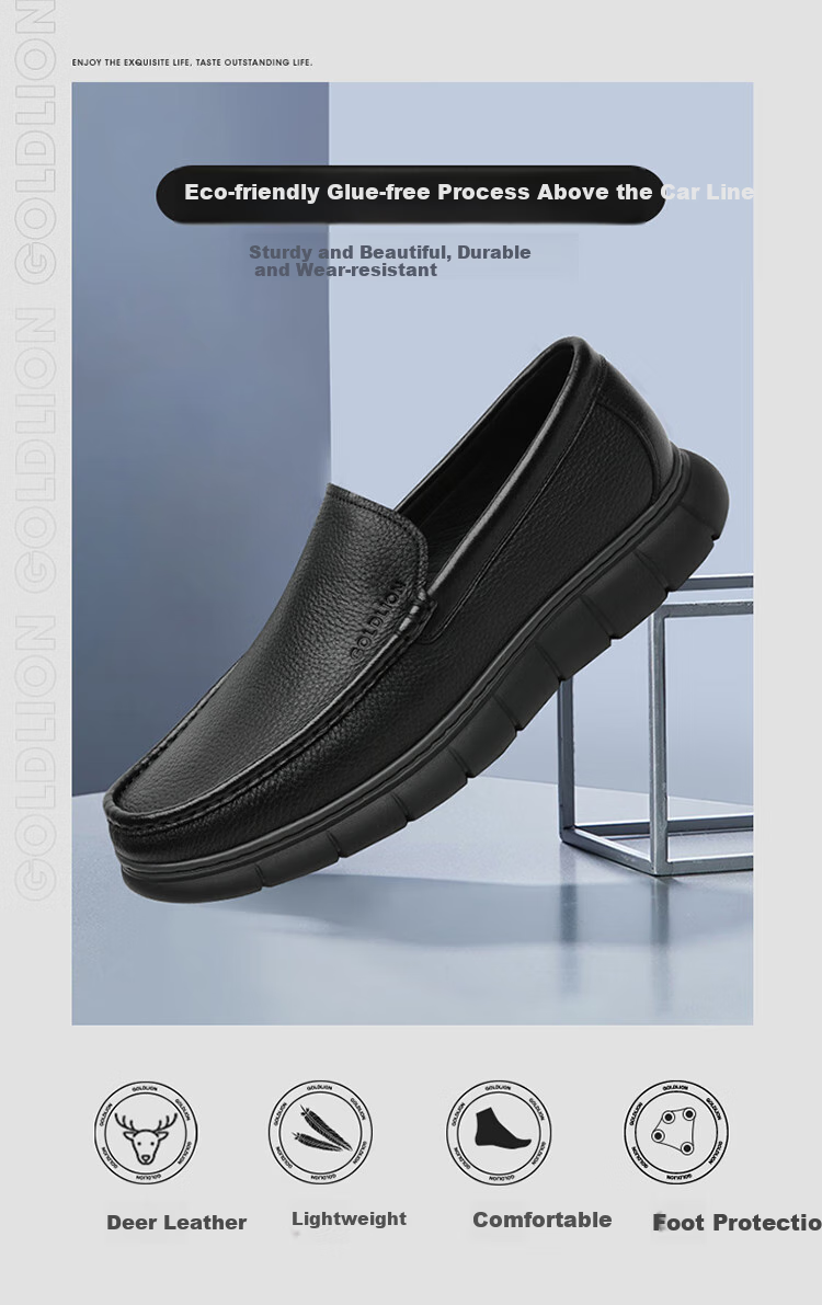 Goldlion Men's Shoes, Leather Shoes, Fashionable Business Casual Shoes, Comfortable Loafers, 55923018401A-Black Size 38 1