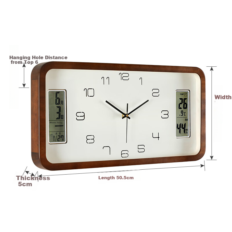 Compas Solid Wood Wall Clock for Living Room, Simple Modern Perpetual Calendar Quartz Clock, Wall-Mounted Timepiece 9048