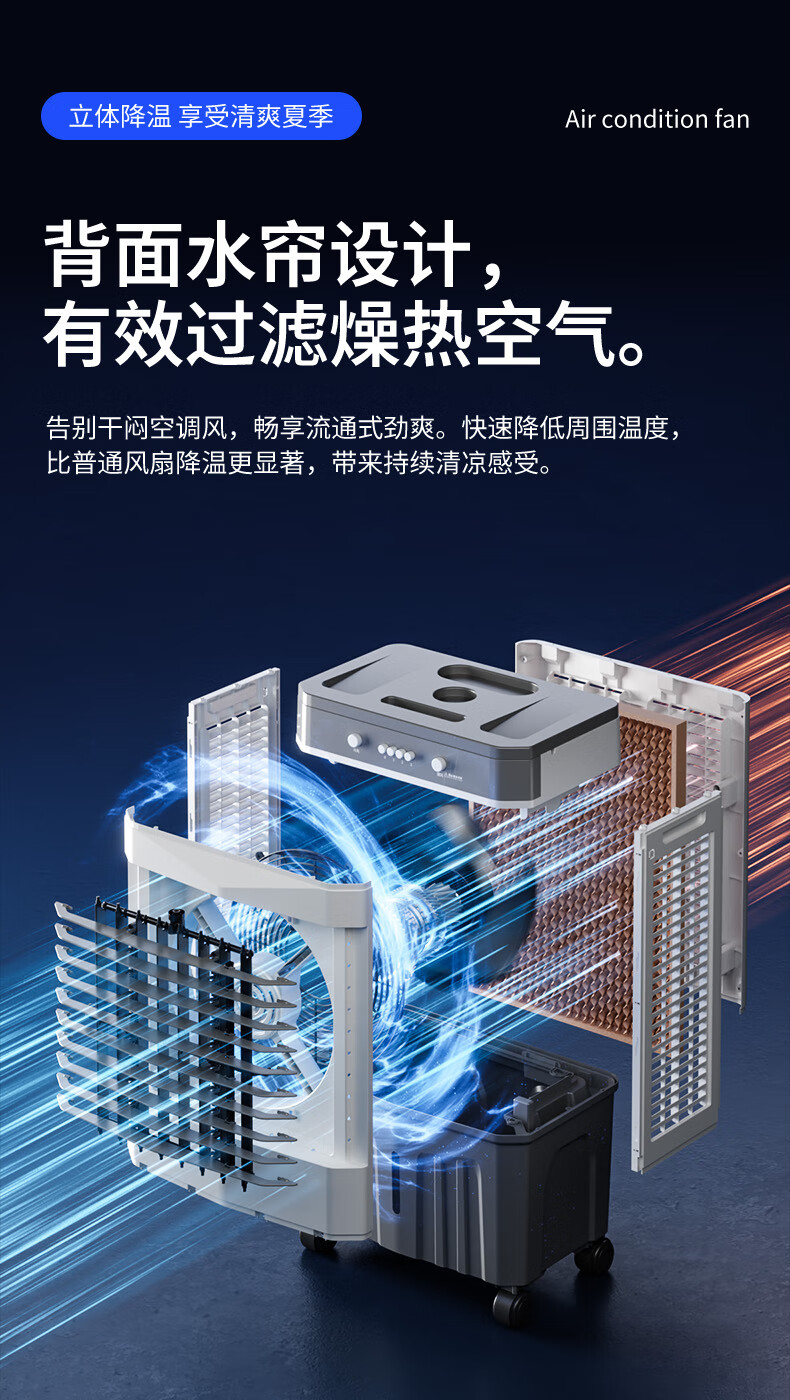 VCJ [Powerful Cooling] Air Cooler Fan, Home Cold Air Fan, Water-Cooled Fan, Portable Cooling Fan with Water Tank, for Bedroom And Living Room, Model HZ-70 2