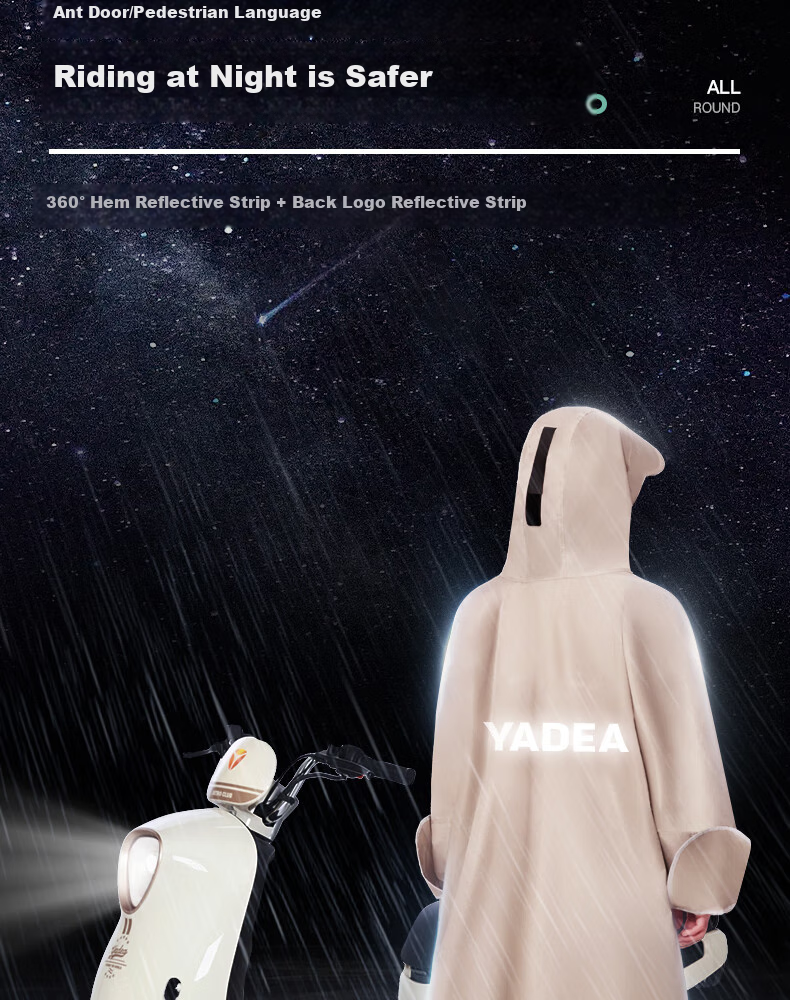 Yadi Electric Bicycle Raincoat Poncho for Men And Women, Adult Cycling Scooter Thick Long Style with Reflective Strips Single-Person Rain Poncho 17