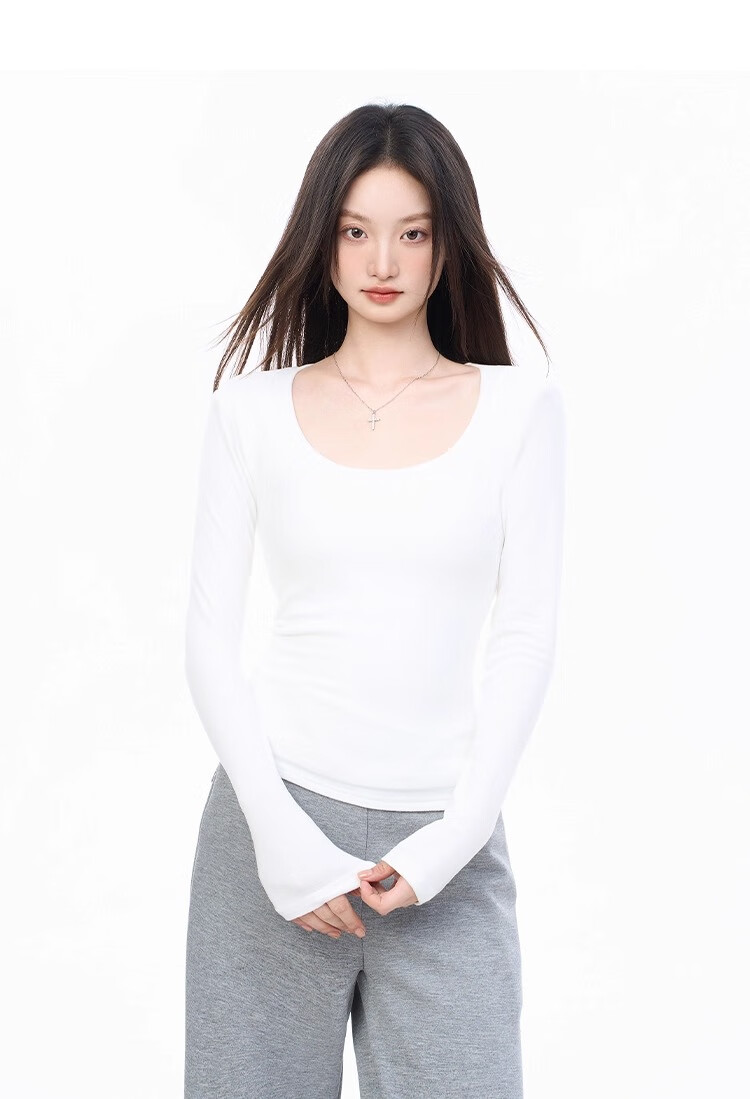 Woodpecker Women's Long Sleeve T-Shirt Pure Cotton Regular Shoulder Base Layer Spring Autumn Slim Fit Crew Neck Basic Comfortable Top Black XL 5