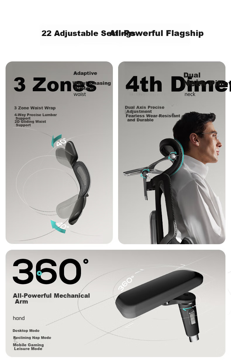 Hbada E3Pro Ergonomic Chair, Computer Chair, Office Chair, Biomechanical Seat, Intelligent Massage, Heating, Lumbar Support 2