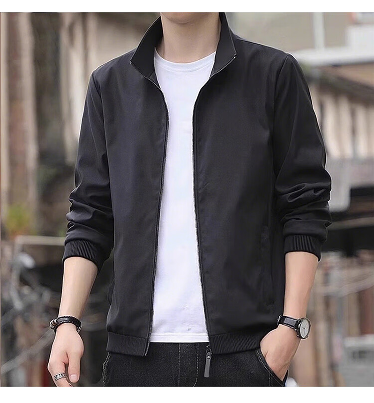 GLM Men's Spring Autumn Stand Collar Jacket Casual Loose Trendy Black M 2