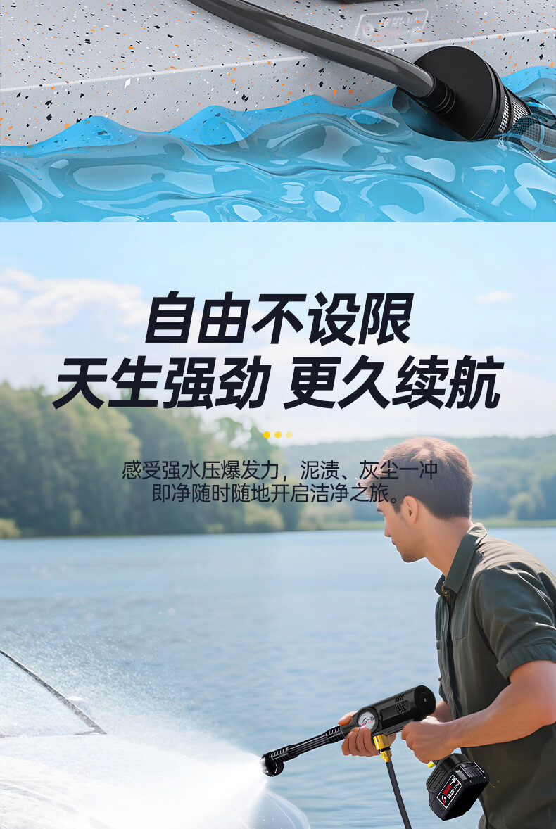 Yiguan Wireless Car Washer Lithium Battery High-Pressure Water Gun Household Electric Cleaning Machine Rechargeable Car Wash Electric Cleaner 10