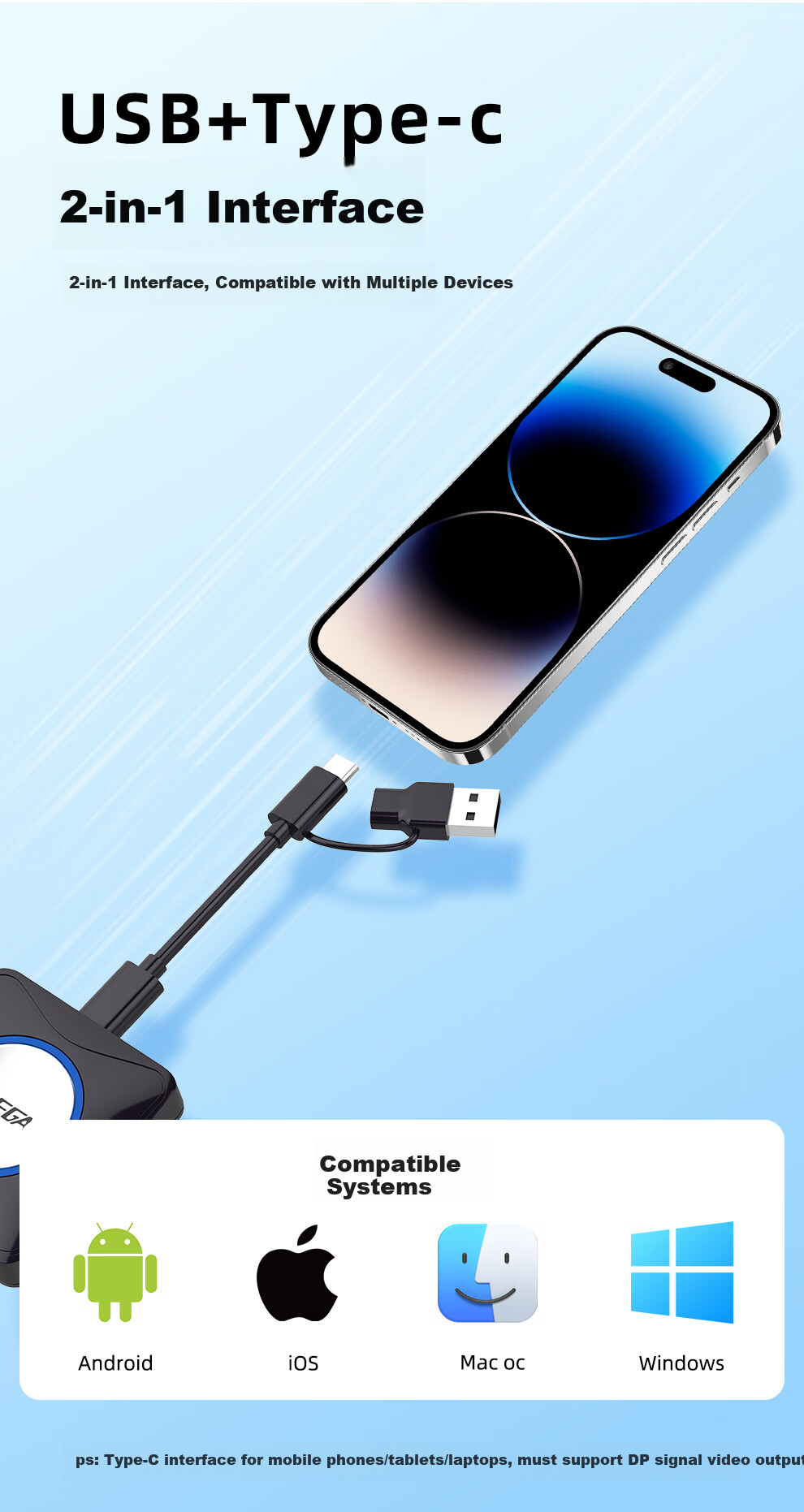 BOEGAM Wireless Screen Mirroring Device for Large TVs And Projectors, Compatible with Smartphones, Tablets, And Computers for Screen Casting, BYOM Application, One Transmitter One Receiver BGOR1000 3