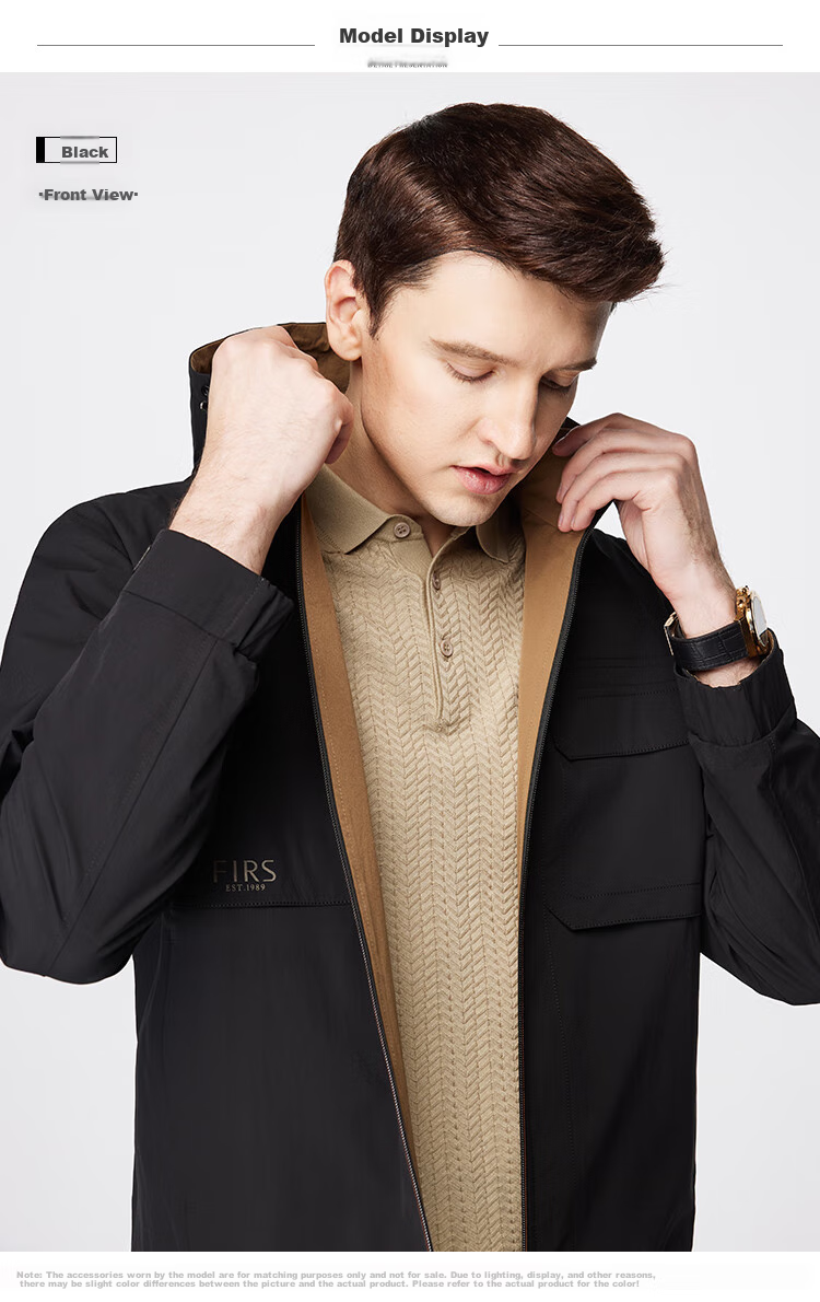FIRS Double-Sided Hooded Jacket for Men, Spring And Autumn Zipper Windproof Rain-Resistant Adjustable Outdoor Commuter Coat 14