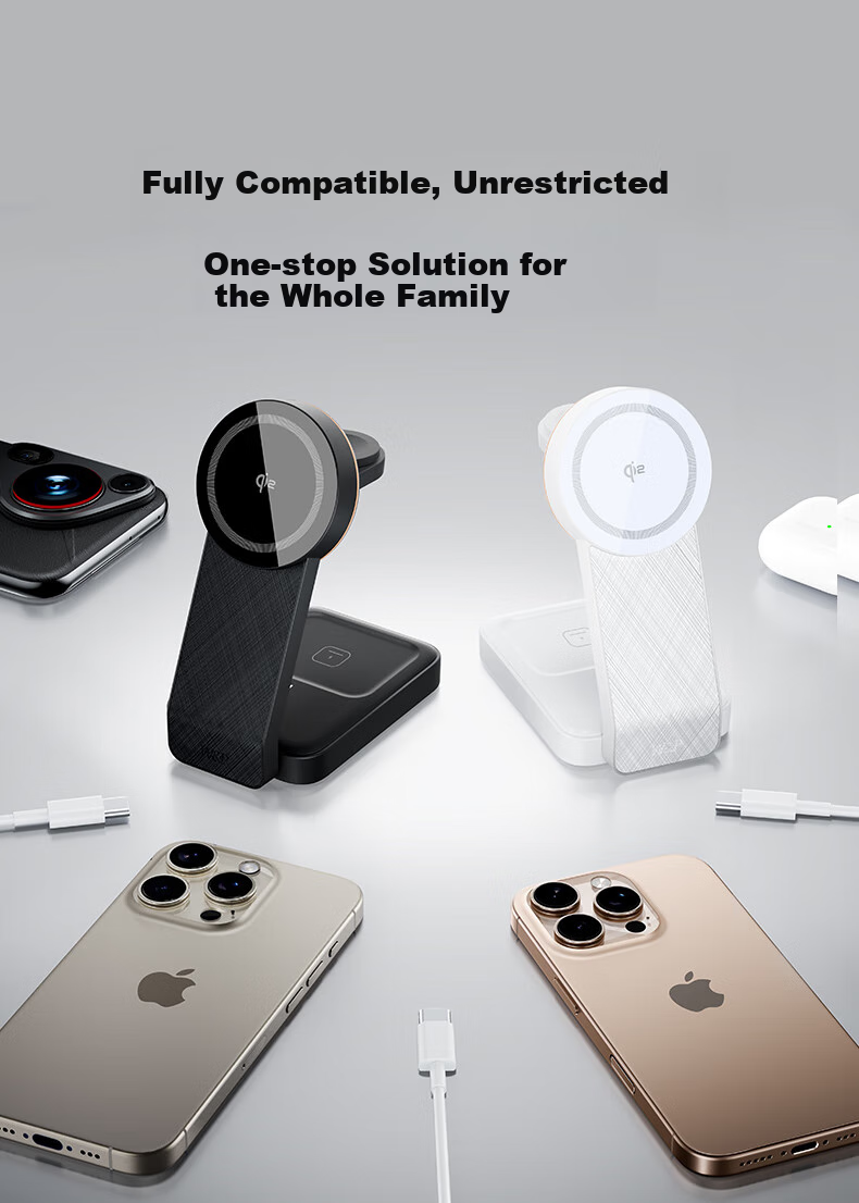 W&P QI2 Certified Apple 18-In Wireless Charger, Portable Magnetic Stand, 25W/15W Fast Charging, Compatible with Earphones, Apple Watch, Wp 23
