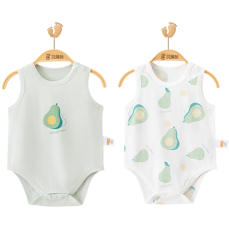 Babyprints Infant Bodysuit, 2-Piece Sleeveless Onesie, Baby Summer Thin Romper, Pure Cotton Underwear, Breathable, Green, Size 73