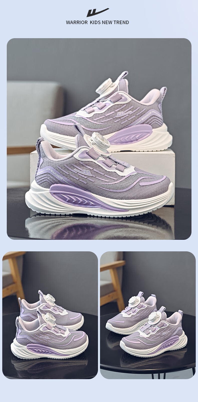 Warrior Girls' Mesh Breathable Kids' Sports Shoes Soft Sole Lightweight Running Shoes WZ-1742 Purple Size 32 5
