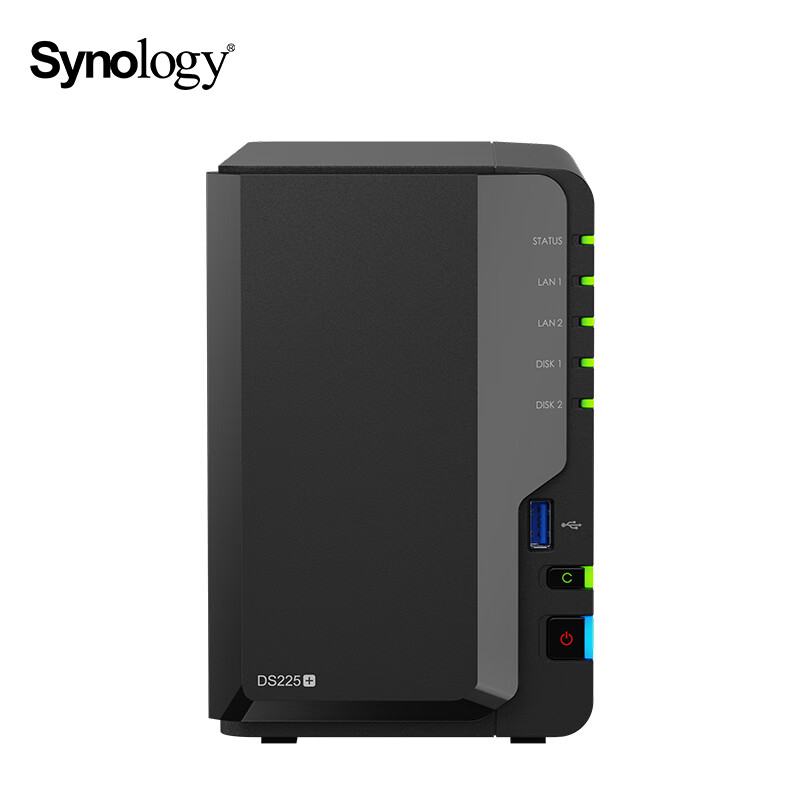 Сетевое хранилище Synology DS225+, четырехъядерный процессор, два отсека для жестких дисков, командная работа, частное облако, обмен файлами и резервное копирование